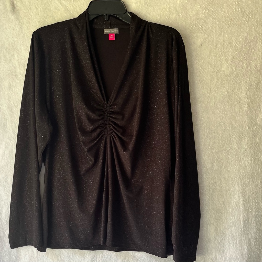 Vince Camuto Black Shimmering Flexs Long Sleeve Knit Top Size Xxl